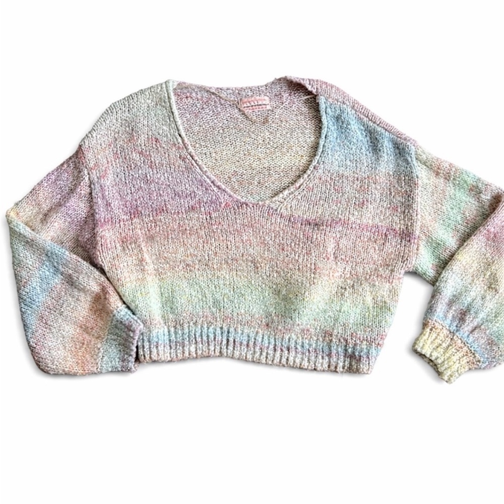 Urban Outfitters Pastel Multicolor V-Neck Cropped Sweater
